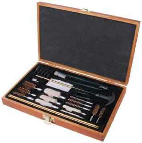 Outers 28-Piece Universal Wood Gun Cleaning Box Classic Aged Oak Finished - 8 Brushes 5 mops jags 3 Solid bras